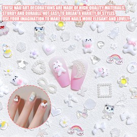 3D Nail Charms,200PCS Mixed Styles Bow Bowknot Pearl Love Heart Nail Gems,Cute Bear Flower Butterfly Resin Nail Art Decorations for Nail Art Design DIY Crafting Jewels Accessories