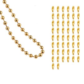 10M Gold Roller Chain,Beaded Pull Chain,Ball Bead Chain With 50 Matching Connectors,Blind Chain,Ball Roller Chain for Hanging Craft,Jewelry,Necklaces,Bracelets(Hole Diameter 3.2mm)