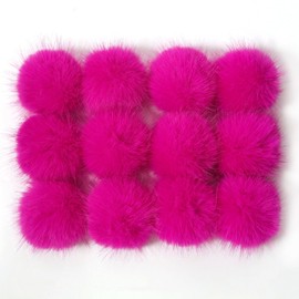 Furling Pompoms Faux Fur Pom Poms 3 inch Fluffy Pompom Ball with Elastic Cord for Knitting Crafts Hats Christmas Charm DIY Accessories,Pack of 12 Magenta