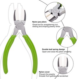 BENECREAT Double Nylon Jaw Pliers Flat Nose Pliers with Adhesive Jaws for DIY Jewelry Making Hobby Projects, Green