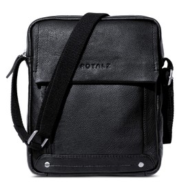 ROYALZ 'Idaho' Modern Small Shoulder Bag Men's Leather Men's Handbag Vintage 10 Inch Tablet Lightweight Leather Bag Many Compartments Slim Mini Messenger Bag, black