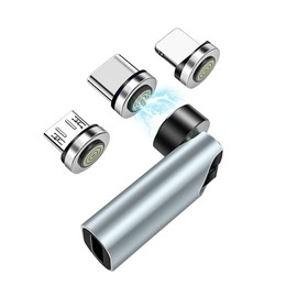 SHEEAST USB C Magentic Adapter 540 Degree Rotation 3 in 1 QC 3.0 Fast Charging Max Support 3A, Silver