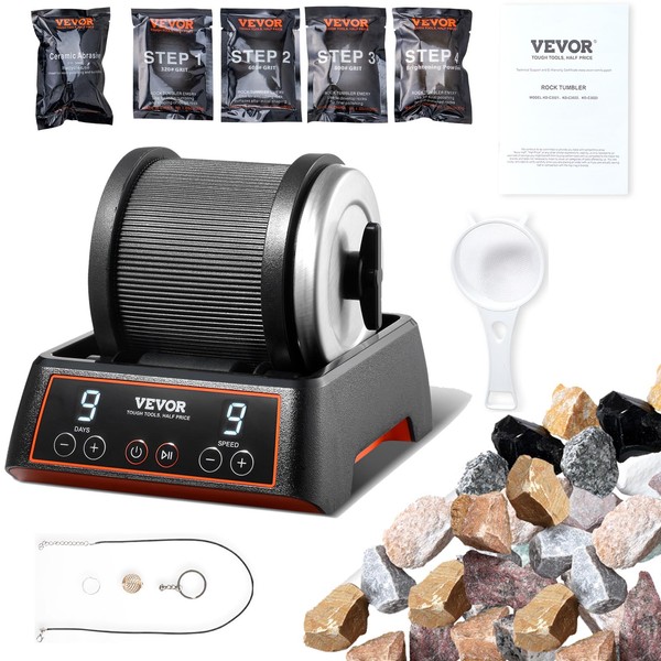 VEVOR Rock Tumbler Kit, 2.5 lbs Rock Polishing Kit, 9