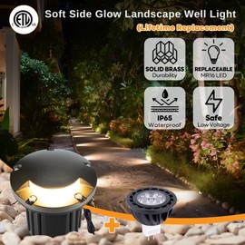 Gardenreet In Ground Well Light - Brass 12V Ip65 Waterproof Outdoor Landscape Lighting, Low Voltage LED In-Grade Turret Top Light, Antique Bronze for Walkway Patio Deck with 2700K Warm White MR16 Bulb