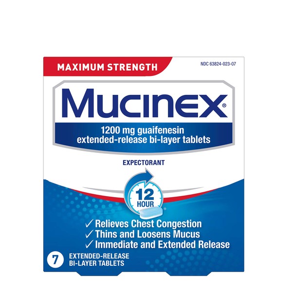 Mucinex 12 Hr Max Strength Chest Congestion Expectorant Tablets, 7 Count