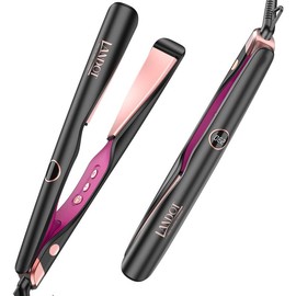 LANDOT Hair Straightener and Curler 2 in 1 Twist Straightening Curling Iron Combo for Curl & Wave & Straighten Hair Iron Comfort【Black Friday & Cyber Monday】 - Colour: Black Twist straightening curling iron