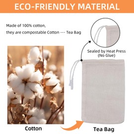TamBee Empty Tea Bags for Loose Leaf Tea Cold Brew Bags Muslin Mesh Tea Sachets Reusable Tea Bags Coffee Filter Bags 4 x 6 Inch 50Pcs