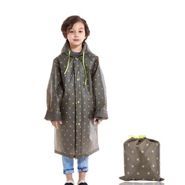 OranSee Chaquetas de Lluvia con Capucha para Niños, Estampados con Estrellas, Ligero y Transparente, Lluvia Reutilizables de EVA para Niños 6 a 12 Años(XL,Gris)