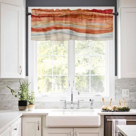 Cliduli Coastal Beach Valance for Windows,Abstract Burnt Orange Wave Modern Ombre Window Treatments 1 Panel Short Curtains for Kitchen Windows Bathroom Bedroom,42 x 12 Inch