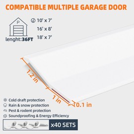 Ginchain Garage Door Seal Top and Sides - 36FT Garage Door Weather Stripping Side Insulation Trim Seal - Ease of Installation (White)