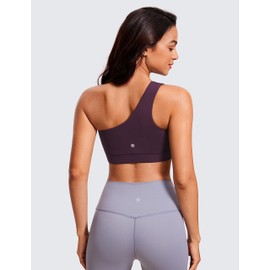 CRZ YOGA Butterluxe Womens One Shoulder Sports Bra - Sleeveless One Strap Low Impact Asymmetrical Workout Yoga Bra Deep Purple Large