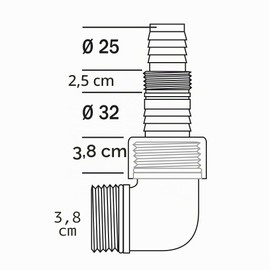 Ribimex Polypropylene Outlet Elbow 90° Angle 1" (26×34mm) and 1"1/2 (40×49mm) Hose Connector Diameter 25-32mm Fits Jet Pumps or Submersible Pumps - PRRACRPVC