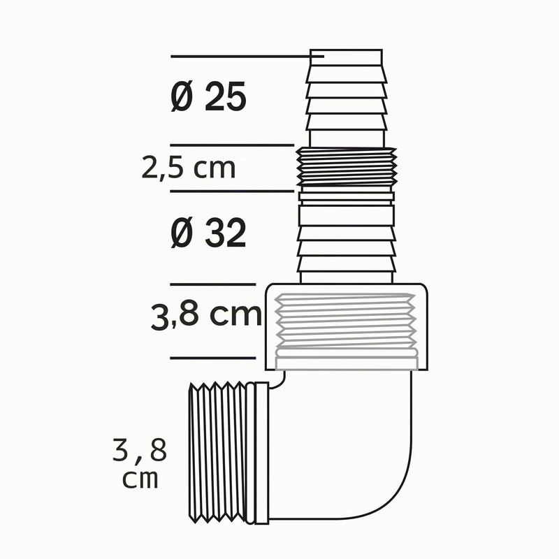 Ribimex Polypropylene Outlet Elbow 90° Angle 1" (26×34mm) and 1"1/2