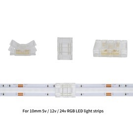 Clearhill 10mm 4Pin 10Pcs Transparent Solderless RGB LED Light Strip Connectors,Strip to Strip Connectors,for 5V/12V/24V RGB LED Strips,No Soldering Required,Secure Connection.