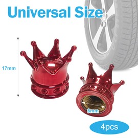 4 Pack Universal Dust Caps for Car and Bike Tyre Valve – Durable Replacement Tyre Valve Caps, Red Waterproof Tire Valve Stem Covers with Airtight O-Ring Seal, Crown Shape Design