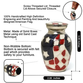 THE ASCENT MEMORIAL Small Keepsake Urn for Funeral Ashes Men Women | Brass American Flag Patriotic Small Cremation Urns for Human Remains | Velvet Carry Bag | Paper Funnel | Gift Box