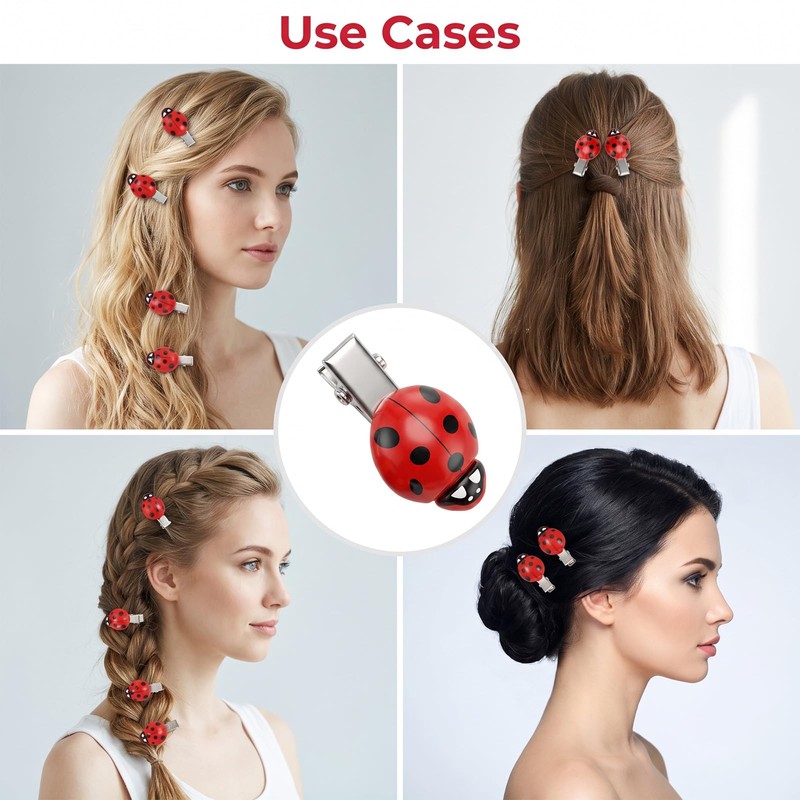 24Pcs Red Ladybug Hair Clips, Fun Mini Animal Bug Hair