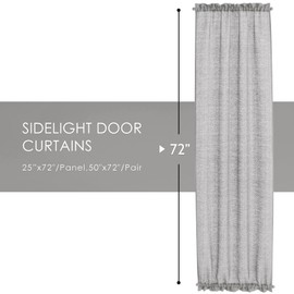 Melodieux Silver Gray Semi Sheer French Door Sidelight Curtains 72 Inches Long, Linen Look Front Door Voile Drapes Patio Sliding Glass Door, 25 by 72 Inch, 2 Panels
