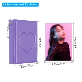 PATIKIL 3 Inch Mini Kpop Photocard Binder Album with 32 Pockets Small Bookshelf Love Heart Picture Holder Book for Collection, Purple