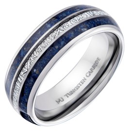 MJ Metals Jewelry Tungsten Carbide 8mm Wedding Band Polished Finish with Lapis Lazuli and Faux Meteorite Inlay COMFORT FIT Ring Size 10.5