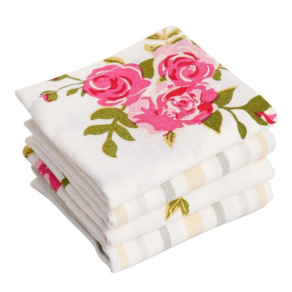 Set of Four 100% Cotton Floral Print Reusable Machine Washable
