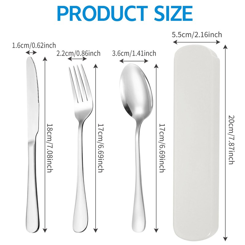 Travel Cutlery Set, 3 Pcs with Portable Pouch CaseReusable Stainless