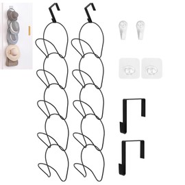 10 Pack Hat Holder, Hanging Hat Holder Baseball Wig Organizer, Multifunctional Door/Wall Organizer for Scarves, Handbags, Towels, Clothes, Black