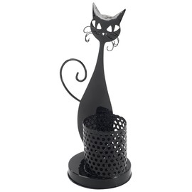 Cat Desk Pen Holder: Retro-Look Metal Organizer with Adorable Whiskered Feline. Keep Your Pens, Pencils, and More Upright in Style! Measures 12" high x 10" Dia.