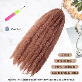 TUVOJALE Marley Twist Braiding Hair 18 inch Afro Kinky Curly Crochet Braids 8 Packs Cuban Twist Crochet Braids Synthetic Low Maintenance Skin-Friendly Marley Hair Extensions(27#, Packs of 8)