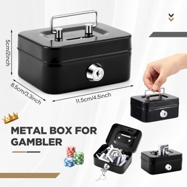 Reallnaive Metal Box for Gambler with 2 Keys Portable Safe Casino Pocket Sized Casino Cash Drop Box Metal Bank Stops the Addictive Urge
