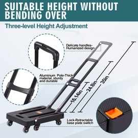 Jogtlyer Folding Hand Truck Lightweight,Foldable Dolly Cart for Moving with 6 Rotate Wheels,300 lbs Heavy Duty Luggage cart,Portable Platform Cart for Travel Shopping Airport Office Use