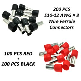 Teansic 200 Pcs Wire Ferrules Kit 8 AWG Ferrule Connectors End Terminal E10-12 Insulated Ferrule Pin Cord End Terminal for Car Audio, Electronics, Communication Equipment (100 Black + 100 Red)