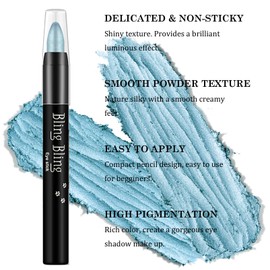 Eyeshadow Pen, Shimmer Lake Blue Eyeshadow Stick, Highly Pigmented Eye Shadow Pencil Crayon, Glitter Eyeliner Pencil, Blendable Eyes Makeup, Waterproof Long Lasting