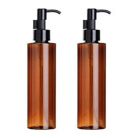 2 flaconi da 200 ml in plastica ambrata con pompa per lozioni con testa a pressione nera, vuoti, ricaricabili, contenitori per shampoo cosmetici, per olio di rimozione del trucco