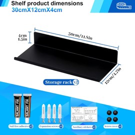 Mafagwre Wall Shelf, Floating Shelf, Set of 2 Wall Shelves, Black Metal, 30 cm, Modern Home Decoration, Wall Shelf, Expand the Wall Space, Ideal for Bedroom, Bathroom, Kitchen
