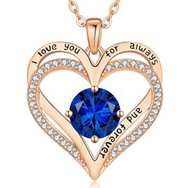 LOUISA SECRET Love Heart Birthstone Necklaces for Women 925 Sterling Silver Christmas's Day Gifts for Women Her Wife Girlfriend Mother Rose Gold Diamond Jewelry Anniversary Birthday Gifts