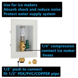Lidertik Ice Maker Outlet Box With Hammer Arrestor, Inlet 1/2 inch Push to Connect x Outlet 1/4 inch compression, Absorb Shock And Reduce Noise