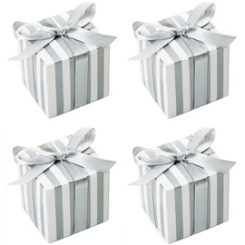KUPOO 50PCS Favor Boxes,Candy Boxes 2.2x2.2x2.2 Inches Small Gift Boxes with Ribbons for Wedding Baby Shower Decorations Birthday Party (Silver)