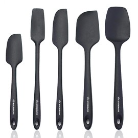 KITCHENLOVE Premium 600°F Heat Resistant 5 Piece Silicone Spatula Set for Baking, Cooking, Mixing - Non-Stick with High Grade S-Iron Steel Core - One Piece Seamless Design - BPA Free (Black)
