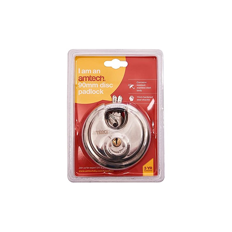 Amtech W4250 90mm Disc Padlock, Heavy Duty and Corrosion Resistant