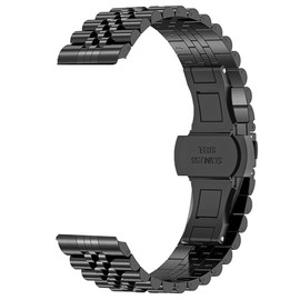 Compatible with EarlySincere Smartwatch Bands,Lamshaw 22mm Solid Stainless Steel Heavy Band with Butterfly Folding Clasp Link Bracelet Compatible With Early Sincere T12/T13/T21/T22/ Smartwatch (Black)