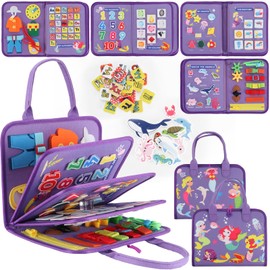 KIDS KING Toddler Busy Board Montessori Toys, Sensory Board Educational Activities for Learning Fine Motor Skills, Travel Toys for Airplane Car, STEM Toy Gift for Girls Boys Age 3+ (Mermaid)