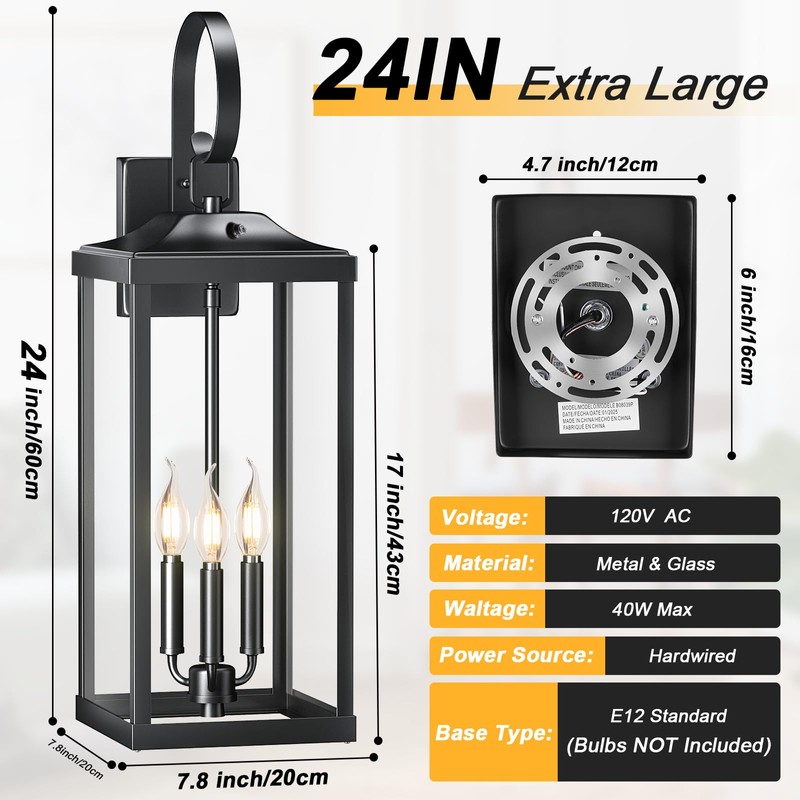Yolsunes 24" Extra Large Dusk to Dawn Outdoor Wall Light,