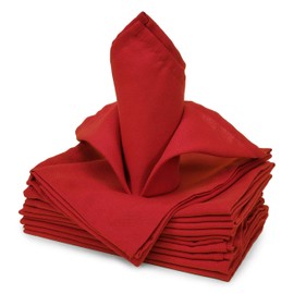 TableLinensforLess 100% MJS Jet Spun Poly Red Napkins, 20inch, Hemmed Edge, Set of 12