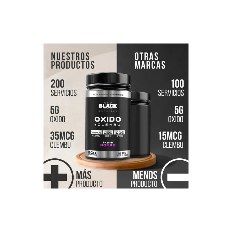 Black Supplements Oxido Nítrico + Clembu 1kg Pre Entreno