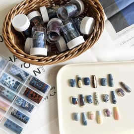 Pure Aesthetic Nail Art Stickers – Transfer Foil Decals & Press-On Nail Decor – DIY Manicure Accessories for Women & Girls – Soft Glam Wearable Nail Wraps (1, Electric Leopard Blue)