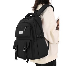 Topokentlina Women's Backpack, Commuting to School or School, Korean Backpack, Large Capacity, Waterproof, Lightweight, 15.6 Inch Computer Storage, Backpack, For School or Work, Travel, Cute, Stylish, Unisex, Rucksack, Women's, Black