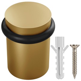 NYCO - Floor Door Stopper Chrome Door Stop - Classy Solid Steel Modern Heavy Duty Door Stoppers - Floor Mount Anchor Screw - Wall Protector for Commercial Door (1.5 Inch Satin Brass)