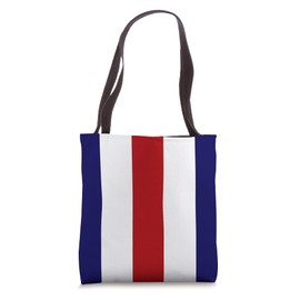 Nautical Blue White Red Flag Bold Wide Vertical Stripes Tote Bag