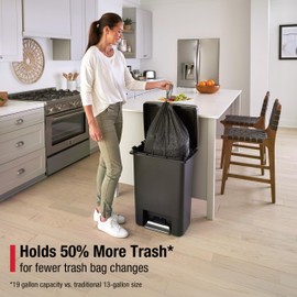 Rubbermaid Premier High-Capacity Step-On Trash Can, 19 Gallon, Single or Dual Stream Trash or Recycling, Charcoal, Stainless-Steel Rim, Lid Lock, Quiet Lid, for Home/Kitchen/Garage/Apartment
